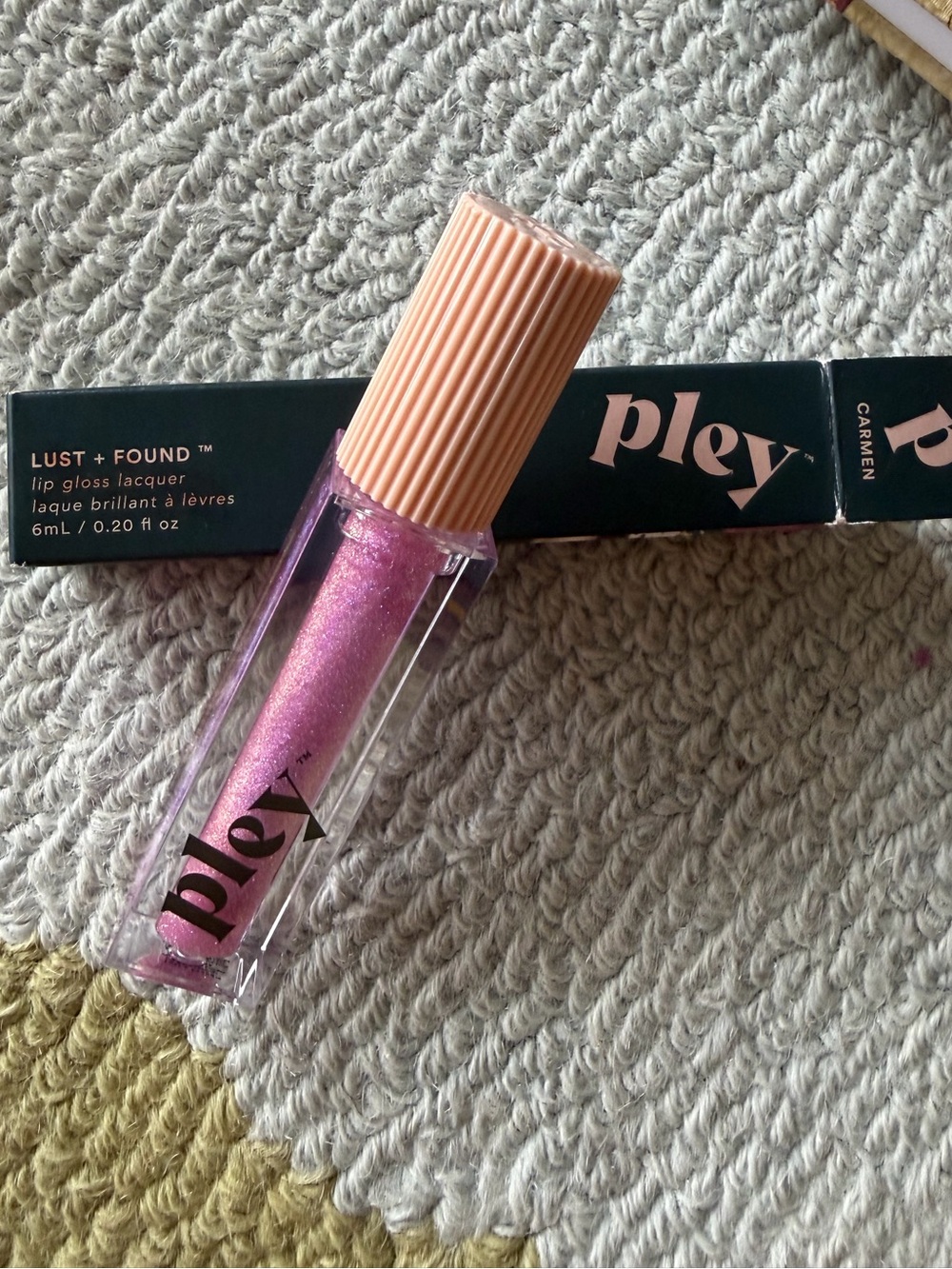 Pley Lust + Found Shimmery Pink Lip Gloss in the shade Carmen